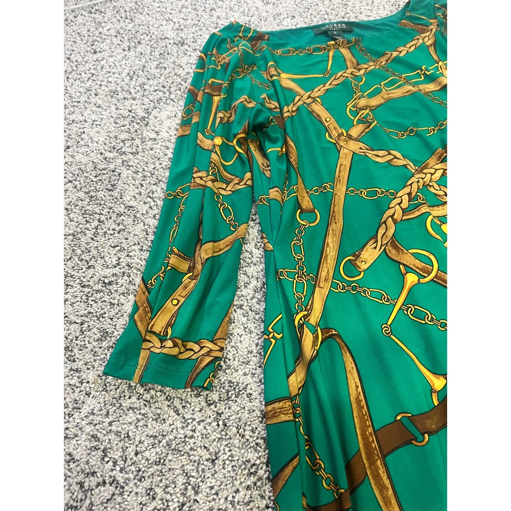 Lauren Ralph Lauren Green Equestrian Chain Print Sheath Dress Size 10 3/4 Sleeve - Picture 9 of 10